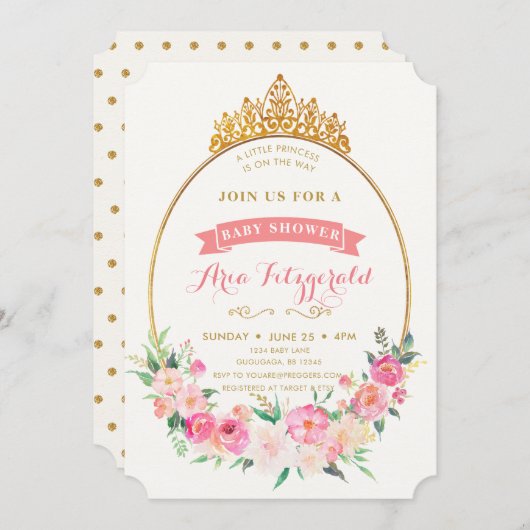 Princess Baby shower Invitation Kaart (Voorkant / Achterkant)