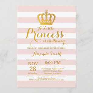 Princess Baby shower Invitation Pink and Gold Kaart