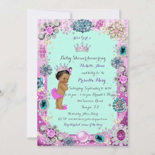 Princess Baby shower Invitation, Princess, blauw Kaart (Voorkant)