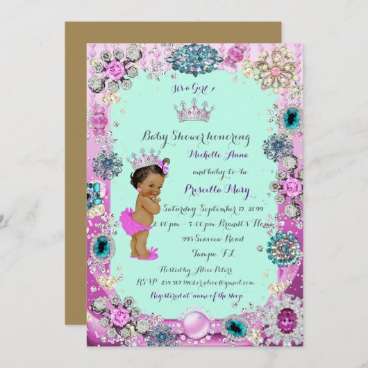 Princess Baby shower Invitation, Princess, blauw Kaart (Voorkant / Achterkant)
