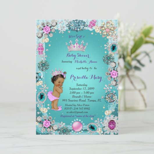 Princess Baby shower Invitation, Prinses, groen Kaart (Staand voorkant)