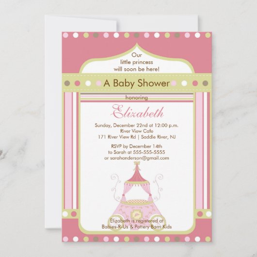 Princess Baby shower Invitation roink Carriage Kaart (Voorkant)