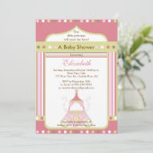 Princess Baby shower Invitation roink Carriage Kaart (Staand voorkant)