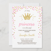 Princess Baby shower Invitation roink Gold Glitter Kaart (Voorkant)