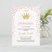 Princess Baby shower Invitation roink Gold Glitter Kaart (Staand voorkant)