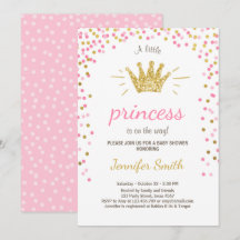 Princess Baby shower Invitation roink Gold Glitter