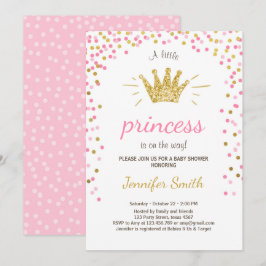 Princess Baby shower Invitation roink Gold Glitter Kaart