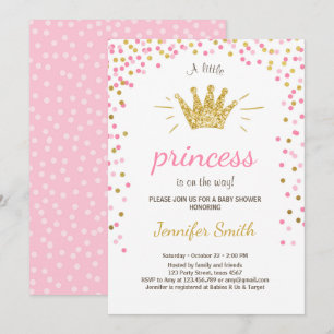 Princess Baby shower Invitation roink Gold Glitter Kaart