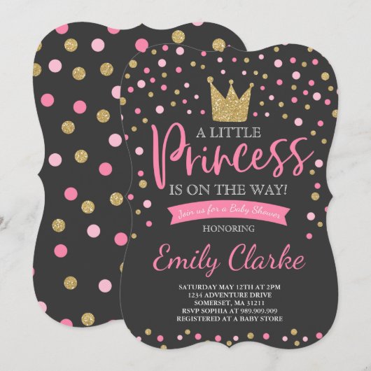 Princess Baby shower Invitation Roze gouden douche Kaart (Voorkant / Achterkant)