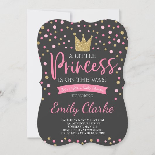 Princess Baby shower Invitation Roze gouden douche Kaart (Voorkant)