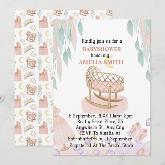 Princess Baby shower Kaart (Voorkant / Achterkant)