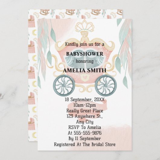 Princess Baby shower Kaart (Voorkant / Achterkant)