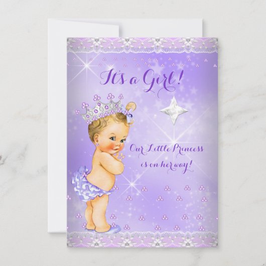 Princess Baby shower Lila Lavender Tiara Blonde Kaart (Voorkant)