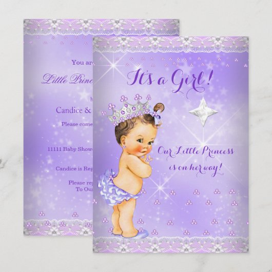 Princess Baby shower Lila Lavender Tiara Brunette Kaart (Voorkant / Achterkant)