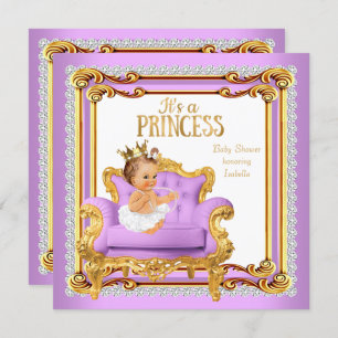 Princess Baby shower Lila roze goudsstoel Kaart