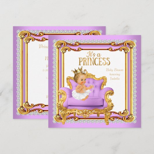 Princess Baby shower Lila roze roze gouden ondervo Kaart (Voorkant / Achterkant)