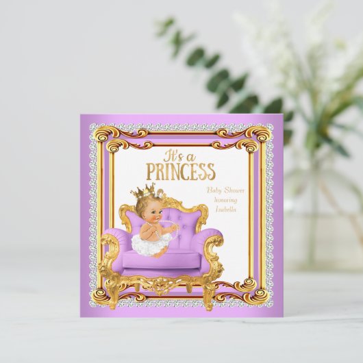 Princess Baby shower Lila roze roze gouden ondervo Kaart (Staand voorkant)