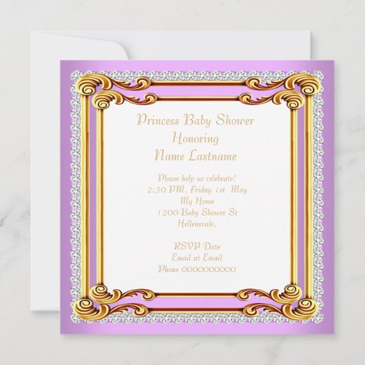 Princess Baby shower Lila roze roze gouden ondervo Kaart (Achterkant)