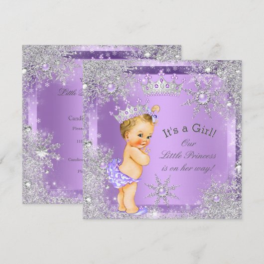 Princess Baby shower Lila Wonderland Blonde Baby Kaart (Voorkant / Achterkant)
