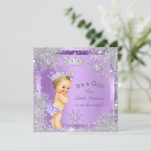 Princess Baby shower Lila Wonderland Blonde Baby Kaart (Staand voorkant)