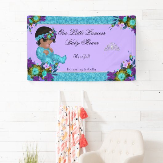 Princess Baby shower Meisje Blauwgroen Blauw Paars Spandoek (Insitu)