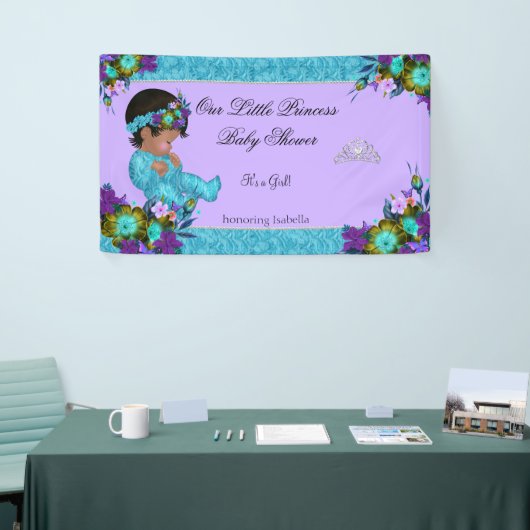 Princess Baby shower Meisje Blauwgroen Blauw Paars Spandoek (Beurs)
