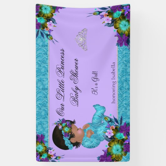 Princess Baby shower Meisje Blauwgroen Blauw Paars Spandoek (Verticaal)