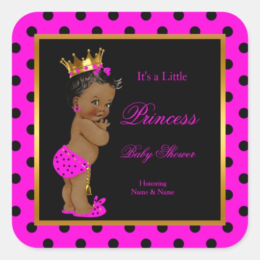 Princess Baby shower Meisje Heet Roze Zwart Etnisc Vierkante Sticker (Voorkant)