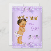 Princess Baby shower Paars Roos Lace Brunette Kaart (Voorkant)