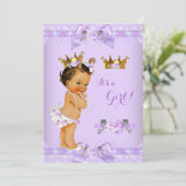 Princess Baby shower Paars Roos Lace Brunette Kaart (Staand voorkant)