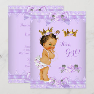 Princess Baby shower Paars Roos Lace Brunette Kaart