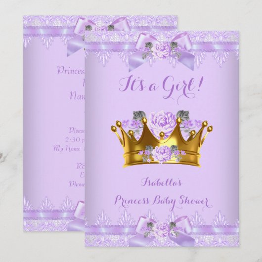 Princess Baby shower Paars Roos Lavender Lace Kaart (Voorkant / Achterkant)