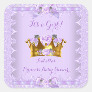 Princess Baby shower Paars Roos Lavender Lace Vierkante Sticker