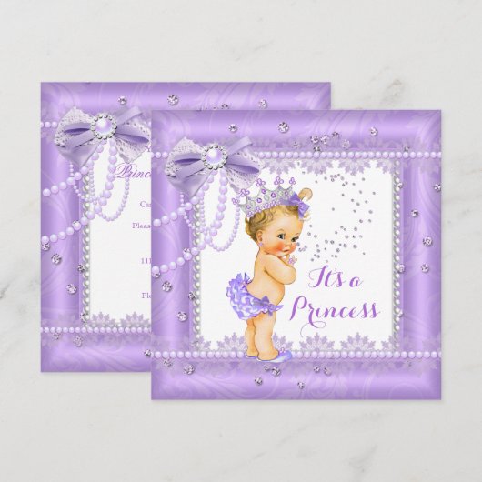Princess Baby shower Paarse boeg Gem Blonde Kaart (Voorkant / Achterkant)