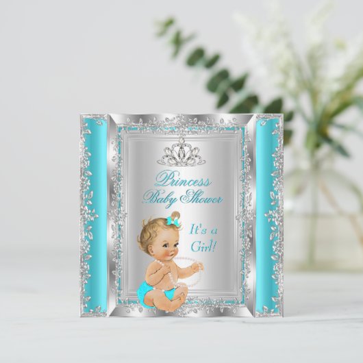 Princess Baby shower Party Blauwgroen Silver Blond Kaart (Staand voorkant)