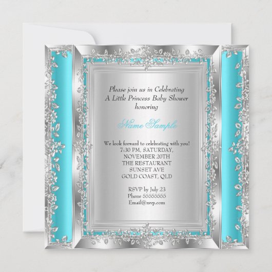 Princess Baby shower Party Blauwgroen Silver Blond Kaart (Achterkant)