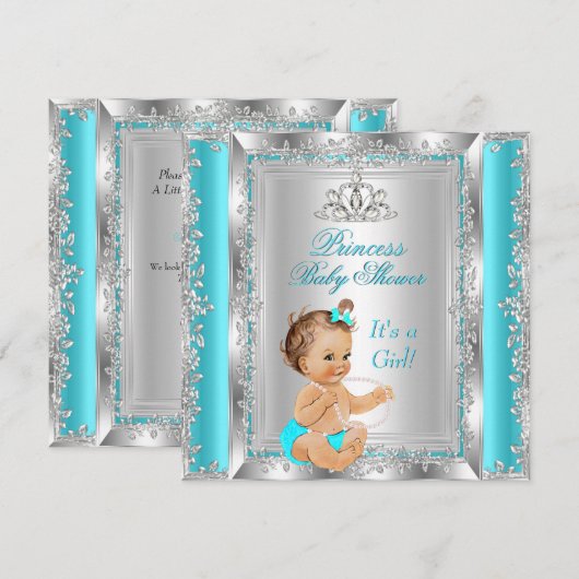 Princess Baby shower Party Blauwgroen Silver Brune Kaart (Voorkant / Achterkant)