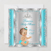 Princess Baby shower Party Blauwgroen Silver Brune Kaart (Voorkant)