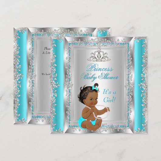 Princess Baby shower Party Blauwgroen Silver Ethni Kaart (Voorkant / Achterkant)