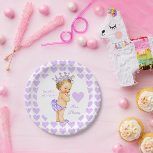 Princess Baby shower Party Paarse Hart Blonde Papieren Bordje (Feest)