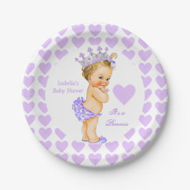 Princess Baby shower Party Paarse Hart Blonde Papieren Bordje