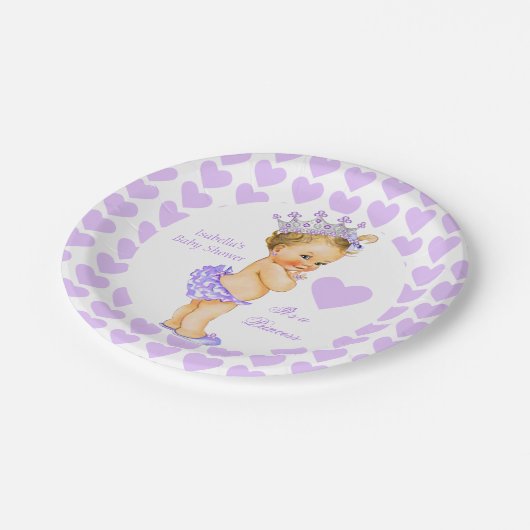 Princess Baby shower Party Paarse Hart Blonde Papieren Bordje (Gekanteld)