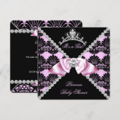 Princess Baby shower Pink Black Lace Diamond Kaart (Voorkant / Achterkant)