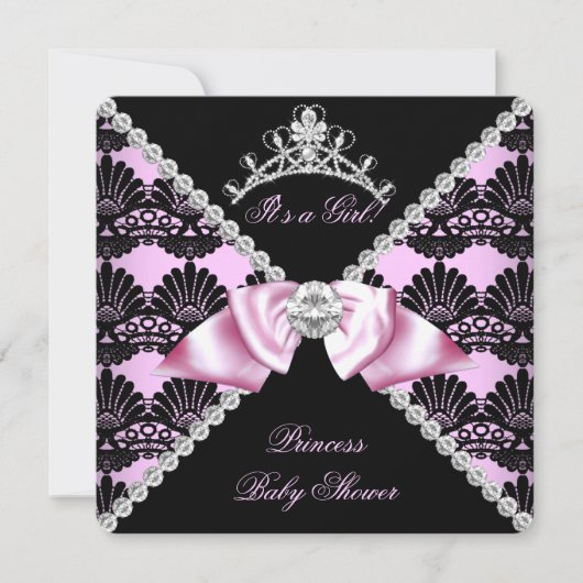 Princess Baby shower Pink Black Lace Diamond Kaart (Voorkant)