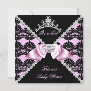 Princess Baby shower Pink Black Lace Diamond Kaart
