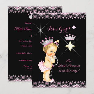 Princess Baby shower Pink Black Tiara Blonde Baby Kaart