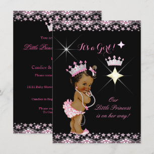 Princess Baby shower Pink Black Tiara Ethnic Kaart