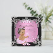 Princess Baby shower Pink Black Tutu Brunette Kaart (Staand voorkant)