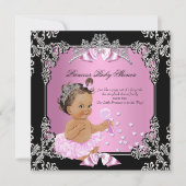 Princess Baby shower Pink Black Tutu Brunette Kaart (Voorkant)