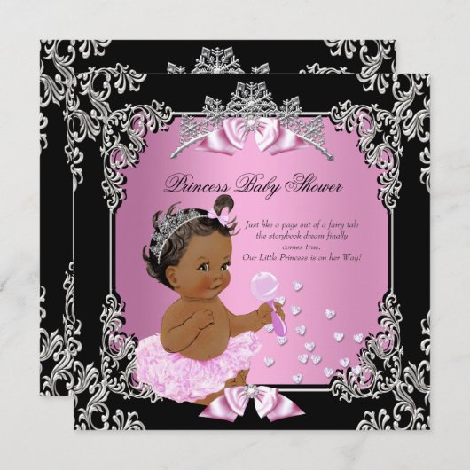 Princess Baby shower Pink Black Tutu Ethnic Kaart (Voorkant / Achterkant)